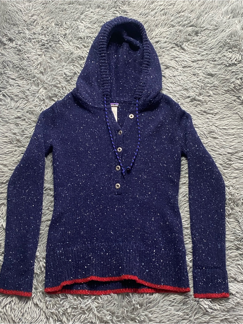 Women’s Patagonia Merino Wool Ranchito Hooded Sweatshirt Medium Blue Flecked